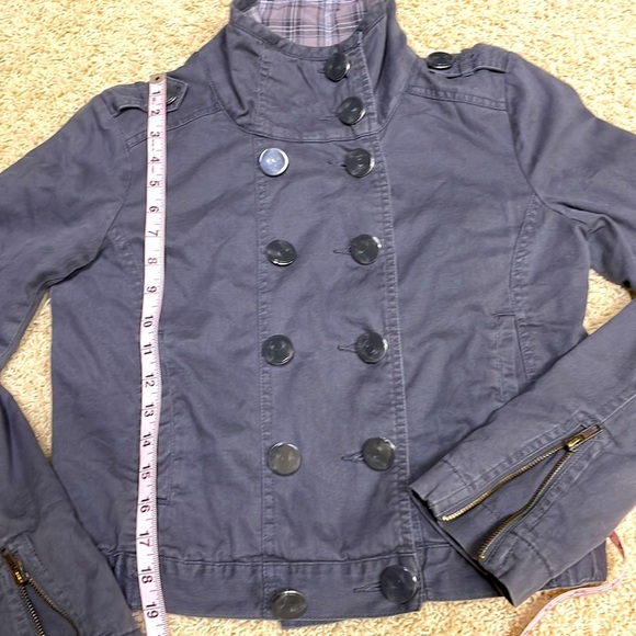 Sound & Matter Plaid Double Breasted Military Style Jacket Gray - Picture 2 of 8